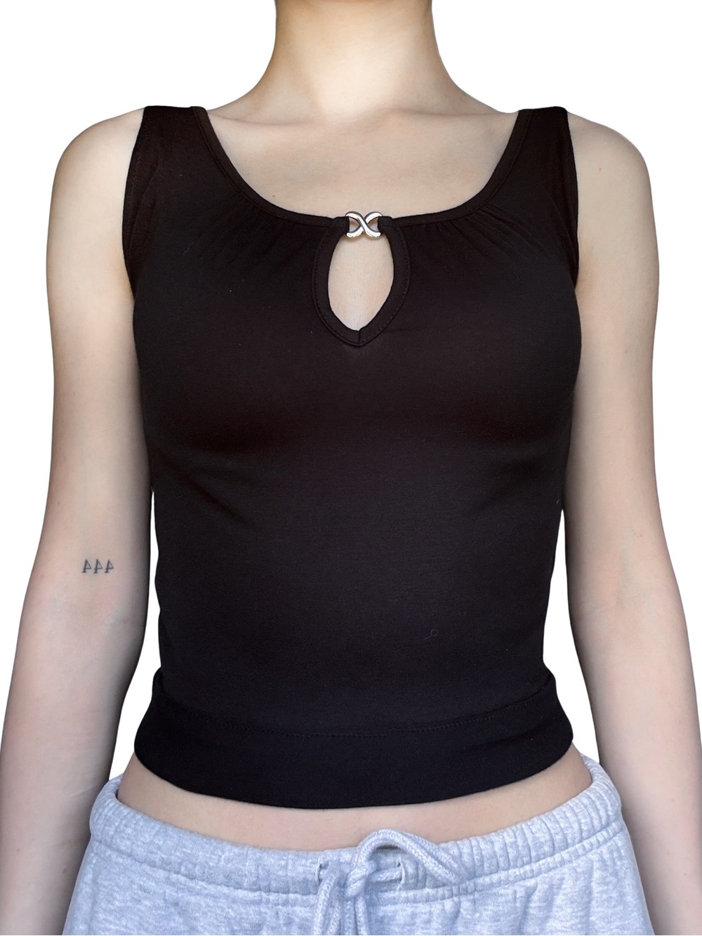 Sleeveless Keyhole Tank Top with Silver Accent Black Size XXS EUC UPCYCLED